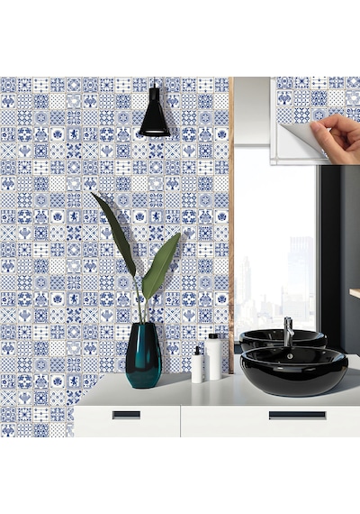 Tink Kendinden Yapışkanlı Modern Mavi Desenli Pvc Karo 30x30 Cm