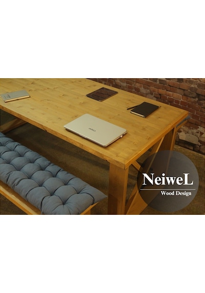 Neiwel Vean Doğal Ahşap Banklı Toplantı Masasıı x 100 x 280 Açık Ceviz