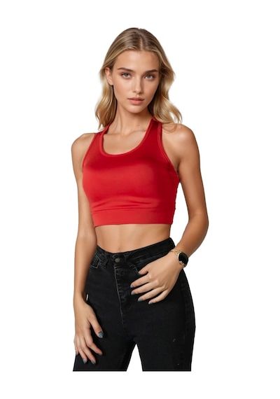 Terapi Men Kırmızı Sırt Detaylı Fitted/vücuda Oturan Kare Yaka Spor Bluz Kırmızı