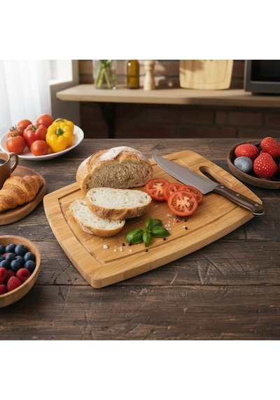 Antibakteriyel Bambu Kesme Tahtası 34x24 Cm Oluklu, Saplı Dikdörtgen Doğrama Tahtası Hijyenik Ve Bıçak Dostu Mutfak Tahtası