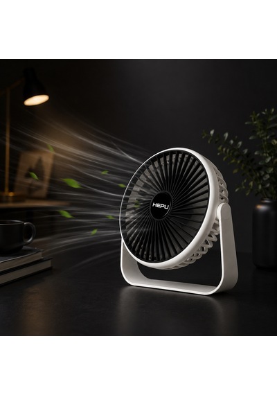 HEPU HP-F02 USB Şarjlı Sessiz Masaüstü Mini Fan – 360° Dönebilen Gövde 3 Kademeli