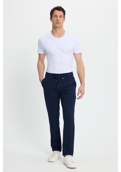 Tudors Erkek Slim Fit Dar Kesim Beli Lastikli Bağcık Detaylı Lacivert Pantolon-41666 Tudors Erkek Slim Fit Dar Kesim Beli Lastikli Bağcık Detaylı Lacivert Pantolon-41666