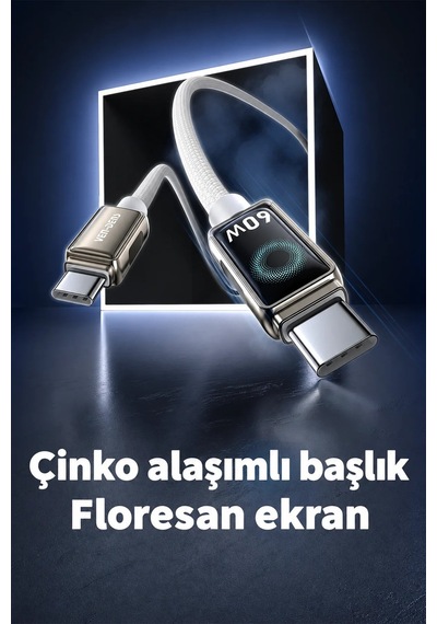 Ven-dens Vd-dc11cc 60 W Pd Type-c To Type-c Hızlı Şarj Ve Veri Kablosu, 1 Metre, Örgü, Beyaz