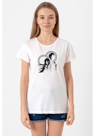 Steins Gate Okabe And Kurisu Beyaz Kadın Bisikletyaka Tshirt Beyaz