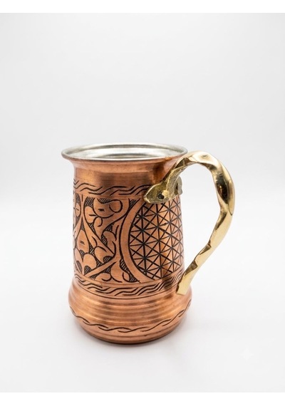Aura Copper Bakır Bardak/kupa 400 Ml Kalaylı El İşlemeli Tekli/6'lı