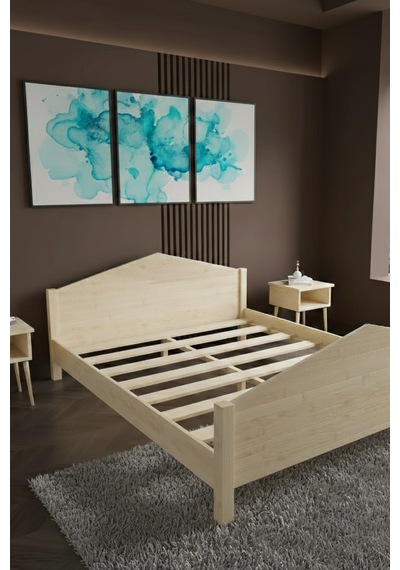 Renazzo Mi Lano Piramit Masif Ahşap Karyola Natürel 140x200 Natürel - 140 X 200