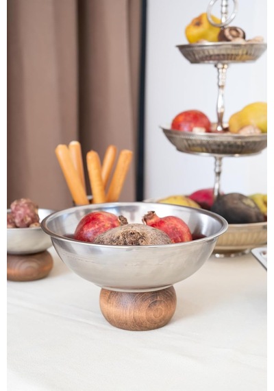 Ahşap Ayaklı Çelik 22 Cm Salata Kısır Meyve Sunum Kasesi Diğer