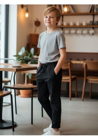 Zekids Erkek Çocuk Esnek Kumaş Beli Lastikli Pantolon-16399 Füme