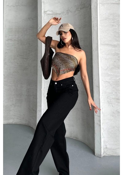 Kazax Palazzo Straight Enzim Süper Taş Yıkama Jeans Pantolon Siyah D2008 Siyah