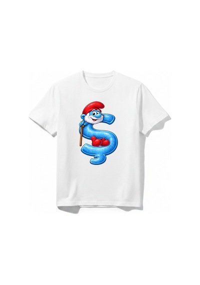 Urbantrendstore Şirinler Şirin Baba Baskılı Unisex Kız Çocuk Erkek Çocuk Bisiklet Yuvarlak Yaka Basic Kısa Kollu %100 Pamuk Tişört Beyaz
