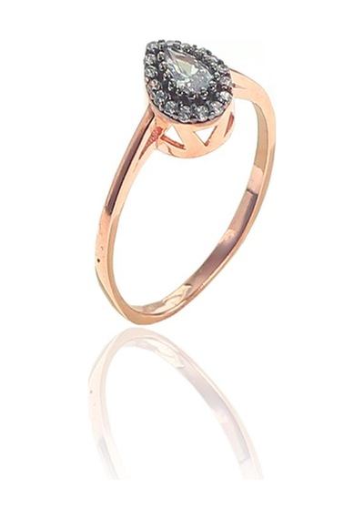Gümüş Rose Zirkon Taşlı Elmas Montürlü Damla Set Barcode Rose Gold - Rodyum