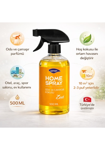 Uzman Home Spray Zeus Oda Spreyi - Çamaşır Kokusu 500 Ml Ev, Ofis, Araç Okyanus
