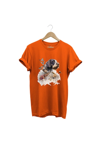 Hunter Avcılık Av Desenli Av Köpeği Ve Av Kuşu Baskılı %100 Pamuk Premium Regular Fit T-shirt Turuncu