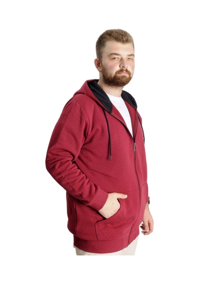Mode Xl Büyük Beden Erkek Sweat Kapüşonlu Fermuarlı Outsider 23547 Bordo Bordo