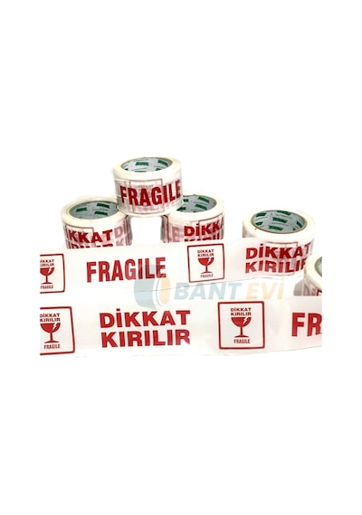 Bant Evi Dikkat Kırılır Fragile Baskılı Koli Bandı 7 CM x 100 M Fragile İkaz Bant