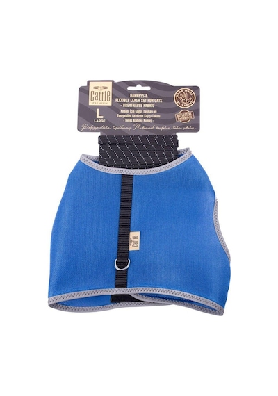 Cattie Havalı Dokuma Kedi Göğüs & Gezdirme Takımı Royalmavi Large 1.5x30-40 Cm