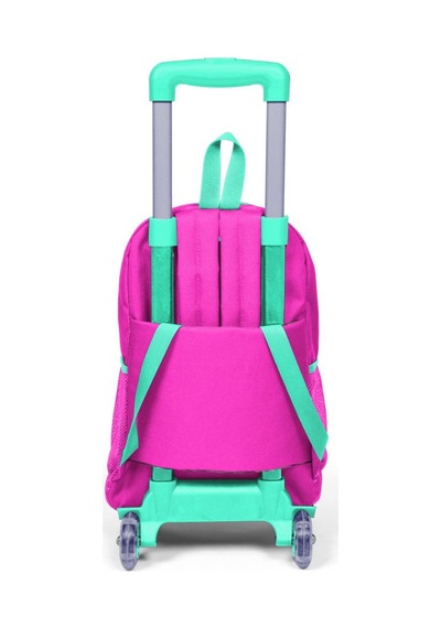 Coral High Kids Neon Pembe Dama Desenli Üç Bölmeli Işıklı Tekerlekli Çekçekli Okul Sırt Çantası 23901