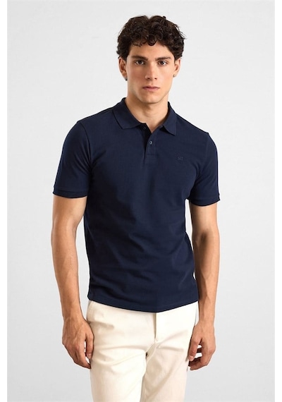 Süvari Lacivert Slim Düz Baskısız Pike Düğmeli Polo Yaka Tişört Ts1014000459-m09