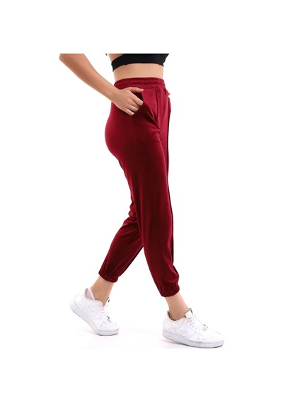 Winmoda34 Kadın Yumoş Kadife Eşofman Paçası Lastikli Çift Cepli Bordo1