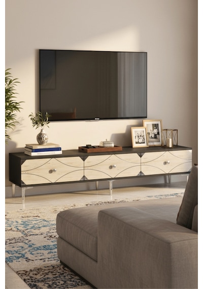 Tsa1832ag Slim Tv Stand, Tv Sehpası Antrasit-gold 180cm