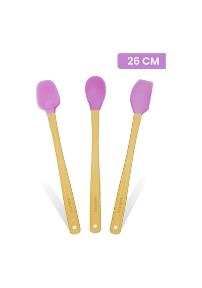 Valletta Indigo 3'lü Pembe Bambu Silikon Spatula Seti Uzun 26 Cm