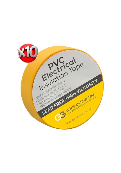 Sarı Elektrik İzolasyon Bandı - 10 Adet 0.13 Mm Kalınlık 18 Mm Genişlik