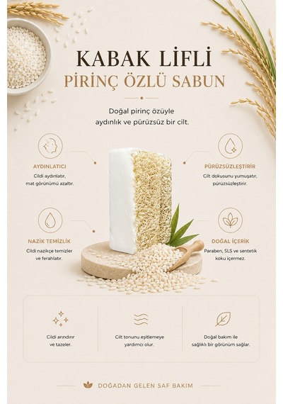 Kabak Lifli Sabun Pirinç Özlü Cilt Tonunu Eşitlemeye Yardımcı Cilt Bakım Sabunu