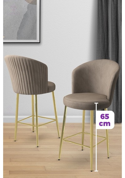 Canisa Alte Serisi 6 Adet Babyface Kumaş 65 Cm Gold Kaplama Ayaklı Cappucino Bar Sandalyesi Cappucino Sandalye Gold Kaplama Ayak