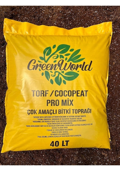 Green World 40 Litre İthal Çok Amaçlı Bitki Toprağı Torf Cocopeat Pro Mix - Kokopit Özel Karışım Saksı Harcı 0,250