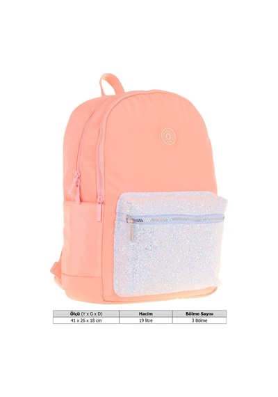 Kaukko Bright Kız Çocuk Taşlı Somon Üç Bölmeli Okul Çantası - K1810 Somon