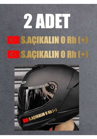 Bayraklı Ad Soyad Kan Grubu Sticker 2 Adet - Motosiklet Araba Oto Cam Sticker - 00315 15 Cm