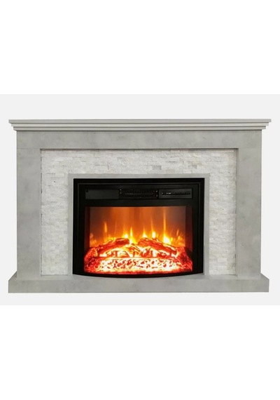 Elektrikli Şömine 1800W Gri Beton İçine Beyaz Doğal Taşlı Dekorat