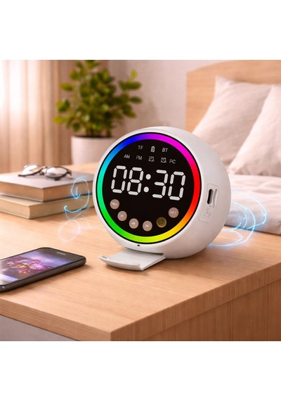 Go İthalat Dijital Saat - Bluetooth Wireless Mini Hoparlör Speaker Usb Şarjlı - Işıklı 5w Pl-4652