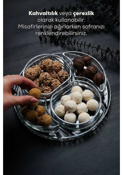 Vienev 4 Bölmeli Cam Kahvaltılık - Çerezlik Şeffaf