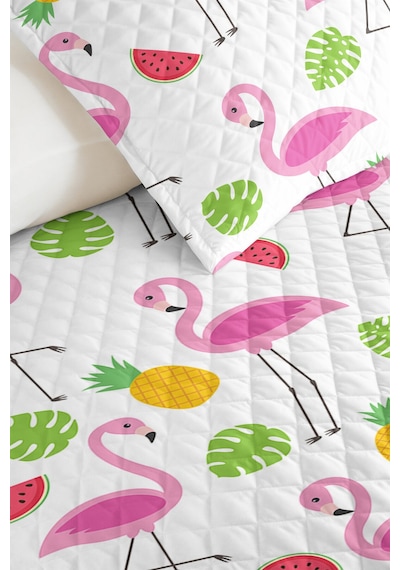 Evimde Bambaşka Pembe Flamingo Kız Çocuk Pike Takımı - Tropikal Sarı Yeşil Bebek Odası Yatak Örtüsü - 160x220 CM Evimde Bambaşka Pembe Flamingo Kız Çocuk Pike Takımı - Tropikal Sarı Yeşil Bebek Odası Yatak Örtüsü - 160x220 CM