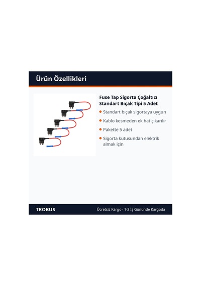 Trobus Fuse Tap Sigorta Çoğaltıcı Standart Bıçak Tipi 5 Adet Diğer