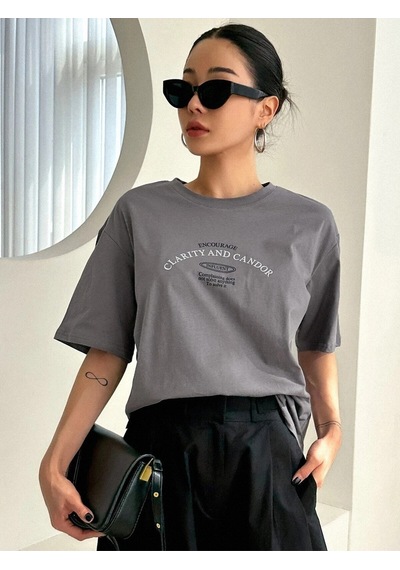 Flood Of Style Kadın Füme Clarity And Candor Baskılı Oversize T-shirt Gri