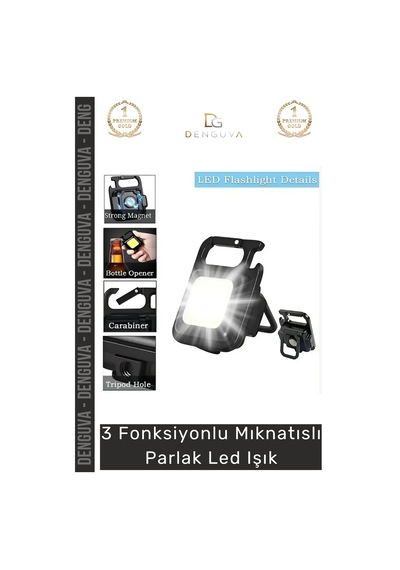 Ledışık Kare Mini Taşınabilir Usb Şarj Edilebilir 3 Fonksiyonlu Mıknatıslı Parlak Led Işık Siyah Çok Renkli
