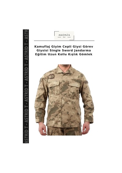 Astrid T Kamuflaj Giyim Cepli Giysi Görev Giysisi Single Sword Jandarma Eğitim Uzun Kollu Kışlık Gömlek Çok Renkli