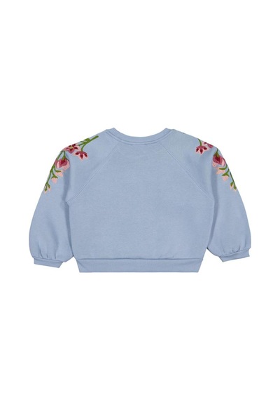 Civil Girls Omuzu Çiçek Nakışlı 6-9 Yaş Sweatshirt Mavi