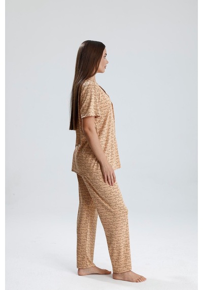 Kompedan Kadın Önden Düğmeli Pijama Takım Latte Paris Latte Paris