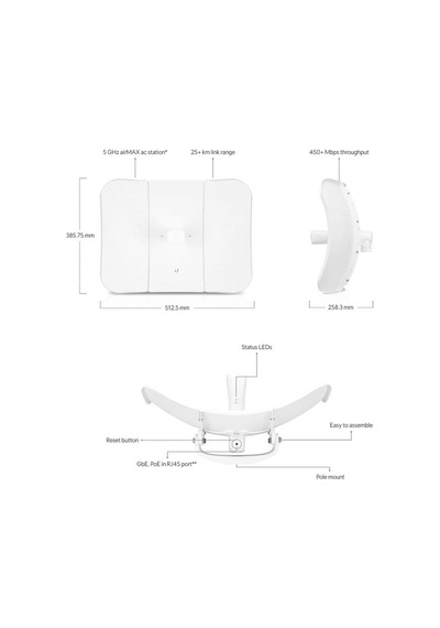 Ubıquıtı Lbe-5ac-lr 5ghz 450mbps 2x2 Mu-mımo 20km 26dbı Ptp/ptpmp Dış Ortam Access Poınt