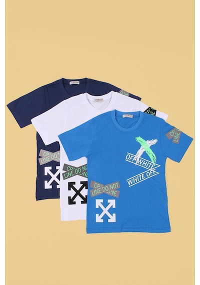 Panios Kids 3lü, Collection, Baskılı, Beyaz-siyah-gri Erkek Çocuk T-shirt Mavi Beyaz İndigo