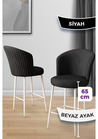 Canisa Alte Serisi 4 Siyah Sandalye 65 Cm Ada Mutfak Bar Sandalyesi Babyface Kumaş Beyaz Metal Ayaklı Sandalye Siyah Ayaklar Beyaz