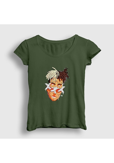 Presmono Kadın Melting Xxxtentacion T-shirt Haki