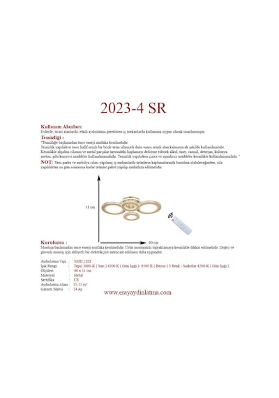 Eray Aydınlatma 2023-4 Sarı Dimmer Kumandalı Led Avize Sarı