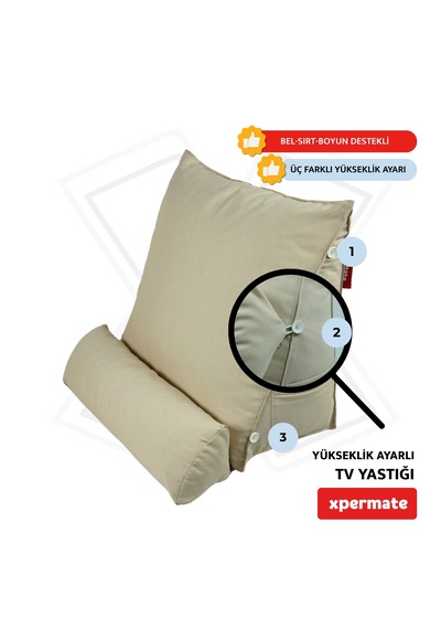 Xpermate Sırt, Bel, Boyun Destekli TV Okuma Yastığı Ameliyat Sonrası Bej
