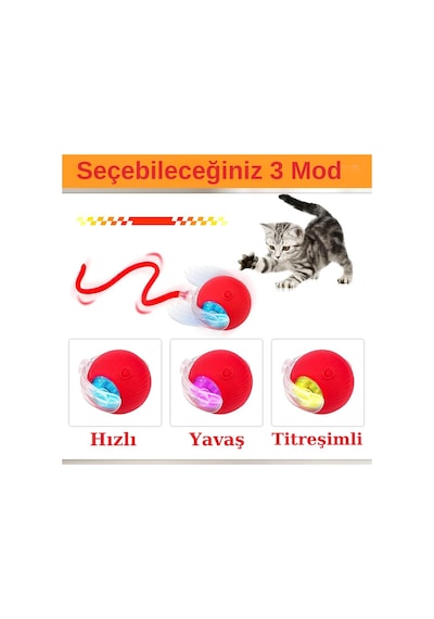 Hareketli Şarjlı Işıklı 360 Derece Dönen Akıllı Oyun Topu Kuyruklu İnteraktif Kedi Köpek Oyun Topu