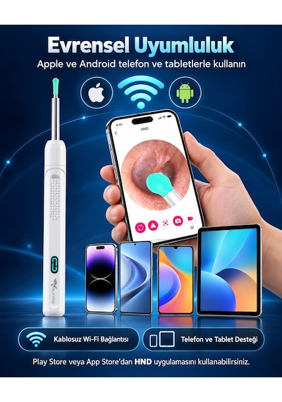 Valkyrie Valkyrie Kameralı Kulak Temizleme Cihazı Wi-fi Hd Kamera Led Işıklı Type-c Şarjlı 8 Parça Set