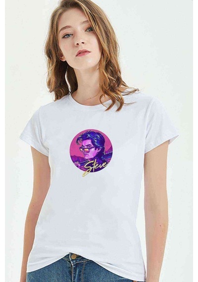 Stranger Things Steve Baskılı Beyaz Kadın Tshirt (534300745)